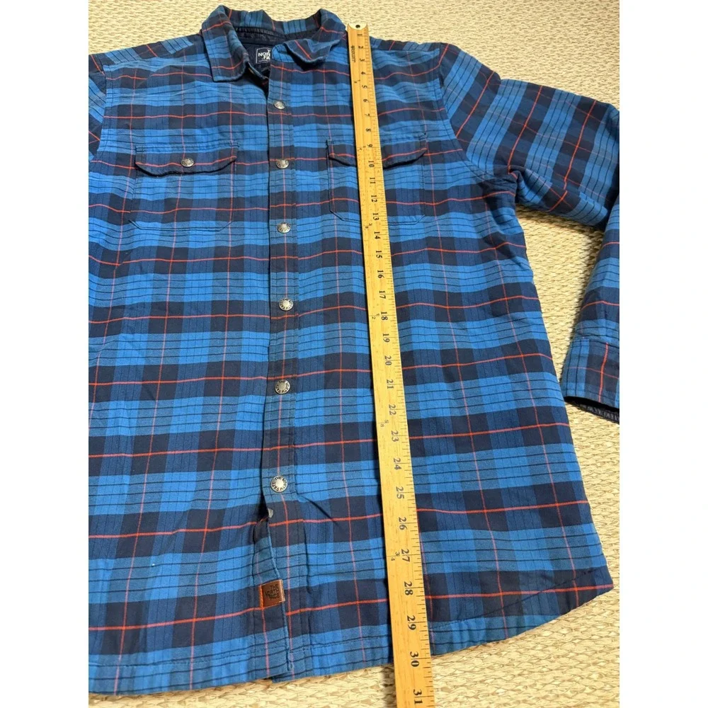 The North Face Mens Blue Plaid Quilted Insulated Flannel Shirt Jacket Large L